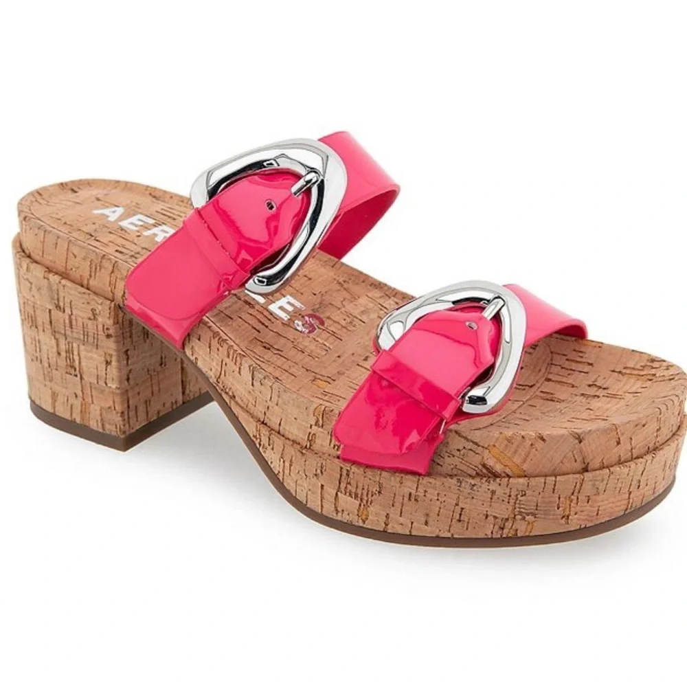 AEROSOLES Women's Chance platform heeled sandals  Pink Patent Size 9 NEW